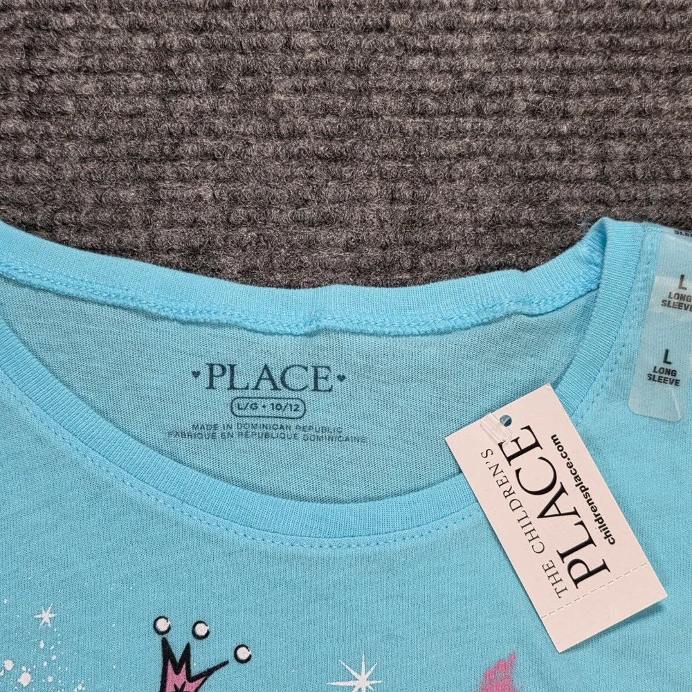The Children's Place Princess Tee Girl's Size L 10/12 Spa Blue Long Sleeve NWT